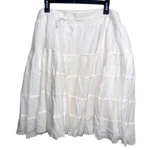LA Blues Deluxe Tiered White Maxi Skirt With Drawstring Waist 26/28